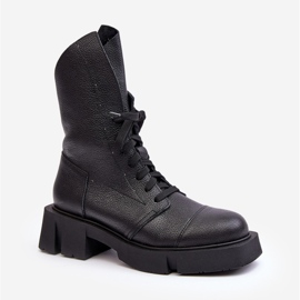 Botines de trabajador de cuero para mujer con tacón plano enorme Zazoo 976A Negro 3