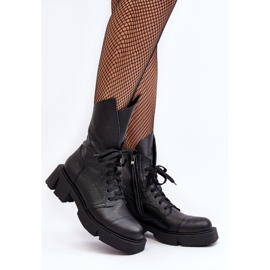 Botines de trabajador de cuero para mujer con tacón plano enorme Zazoo 976A Negro 4