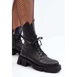 Botines de trabajador de cuero para mujer con tacón plano enorme Zazoo 976A Negro 7