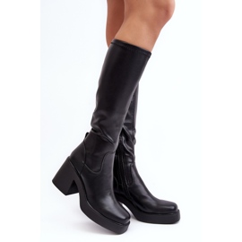 S.Barski Botas por encima de la rodilla para mujer con tacón alto enorme D&amp;A SN622-10 Negro 1
