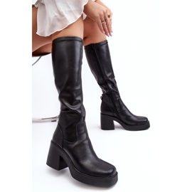 S.Barski Botas por encima de la rodilla para mujer con tacón alto enorme D&amp;A SN622-10 Negro 8