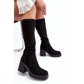 S.Barski Botas por encima de la rodilla para mujer con tacón alto enorme D&amp;A SN622-10A Negro 8