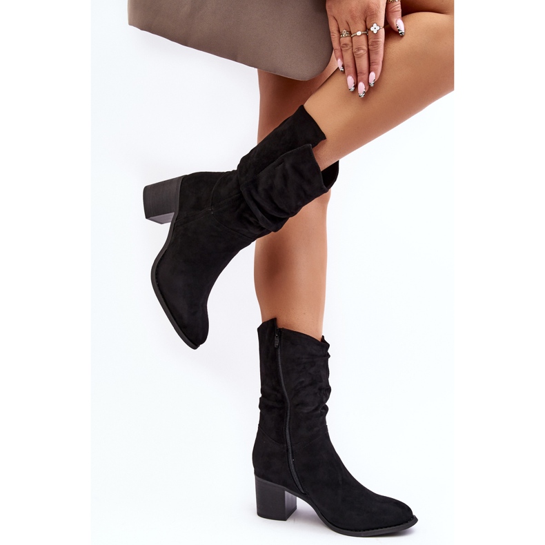 Botas aislantes para mujer con parte superior fruncida y tacón alto, Black Shavy negro 2