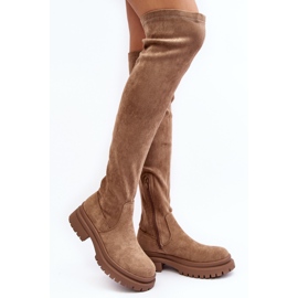 Botas planas por encima de la rodilla para mujer Beige Silune 3