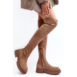 Botas planas por encima de la rodilla para mujer Beige Silune 4