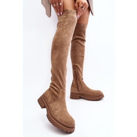 Botas planas por encima de la rodilla para mujer Beige Silune 5