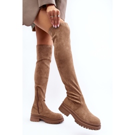 Botas planas por encima de la rodilla para mujer Beige Silune 6