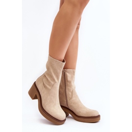 Sergio Leone Botas de mujer Tozanna beige con tacones gruesos 1