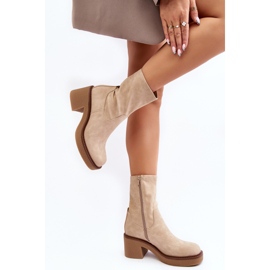 Sergio Leone Botas de mujer Tozanna beige con tacones gruesos 2
