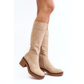Sergio Leone Botas aislantes de mujer beige con tacones enormes de Calvisa 1