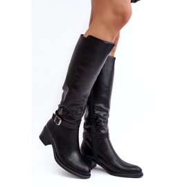 Sergio Leone Botas de tacón bajo por encima de la rodilla para mujer Negro Bafiske 1