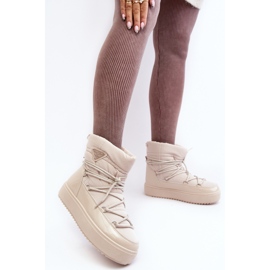 Botas de nieve para mujer con plataforma y cordones Beige Fleure 10