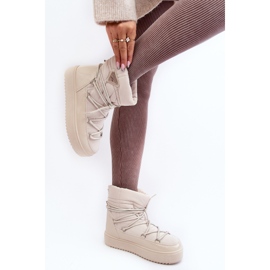 Botas de nieve para mujer con plataforma y cordones Beige Fleure 12