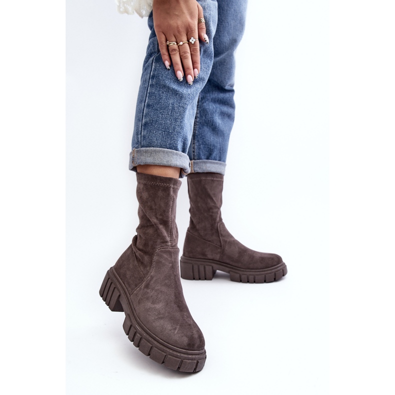 Botas Worker Sin Cordones Con Tacón Plano Gris Divella 2 Botas Worker Sin Cordones Con Tacón Plano Gris Divella 2