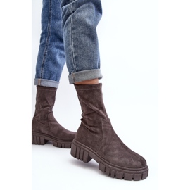 Botas Worker Sin Cordones Con Tacón Plano Gris Divella 4