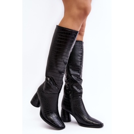 Botas Mujer Tacón Hasta La Rodilla, Estampado Serpiente, Negro Ceriona 1 Botas Mujer Tacón Hasta La Rodilla, Estampado Serpiente, Negro Ceriona 1