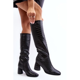 Botas Mujer Tacón Hasta La Rodilla, Estampado Serpiente, Negro Ceriona 5
