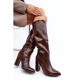Botas de tacón alto para mujer, cálidas, con estampado de serpiente, marrón Delul 6