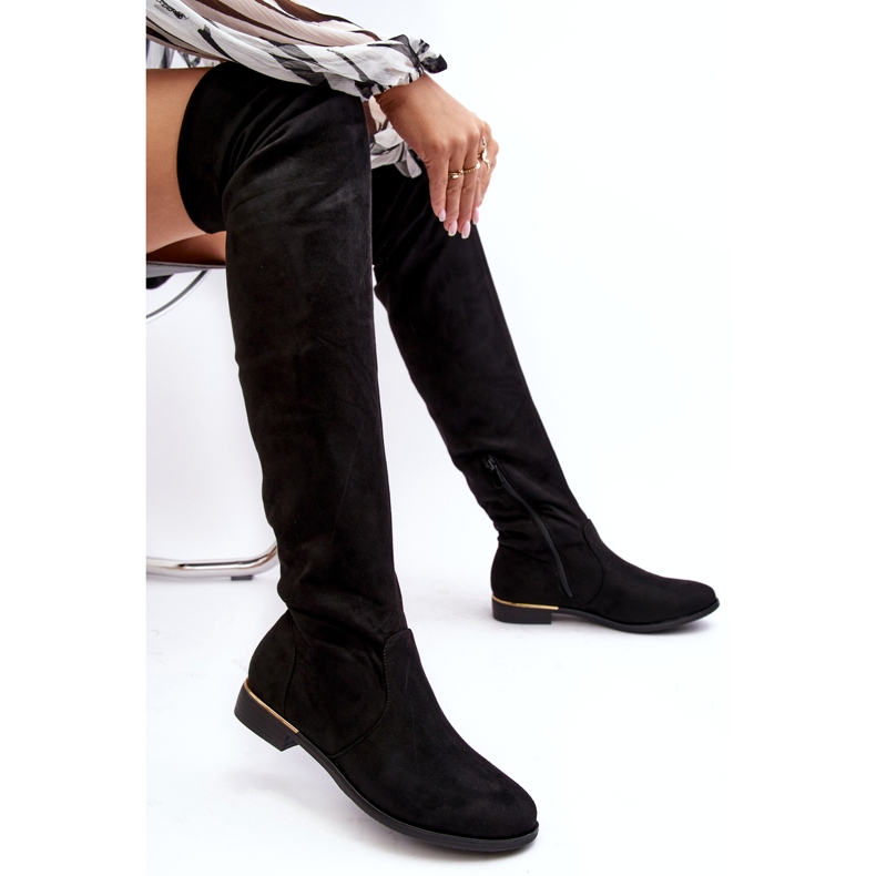 Super Me Botas por encima de la rodilla para mujer con tacón plano, Bikka negra negro 4