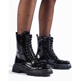 Botines de mujer con cordones y caña alta negro 1