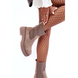Seastar Botines de ante beige oscuro con calcetín sobre plataforma y tacón plano 2