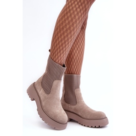 Seastar Botines de ante beige oscuro con calcetín sobre plataforma y tacón plano 1