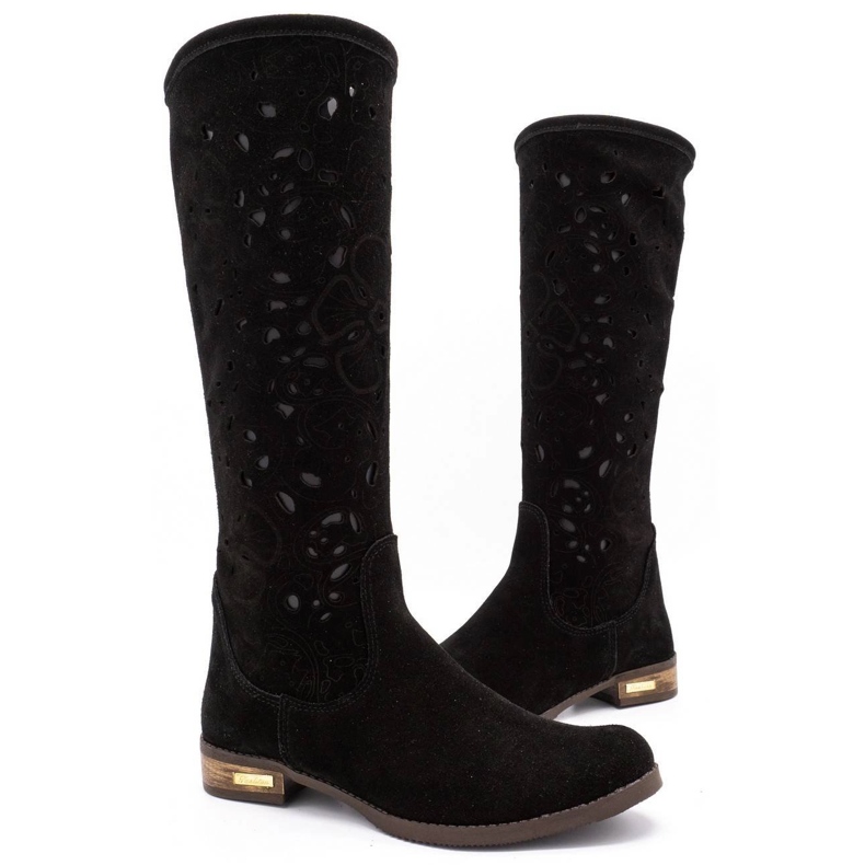 Olivier Botas de mujer caladas Flores negras negro 2
