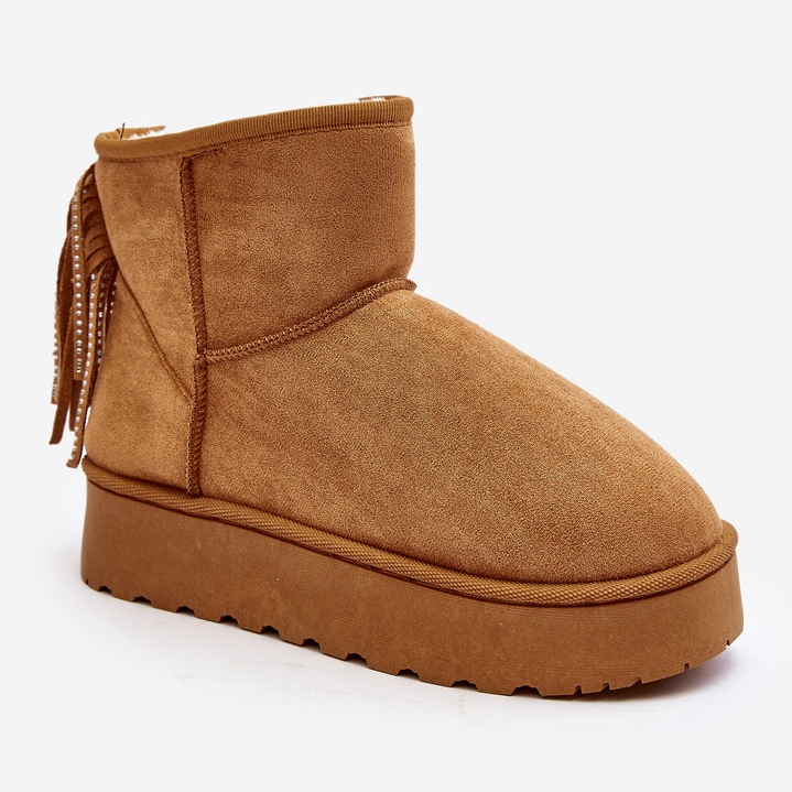 Botas de nieve de mujer con plataforma maciza y flecos Camel Lirico marrón 1