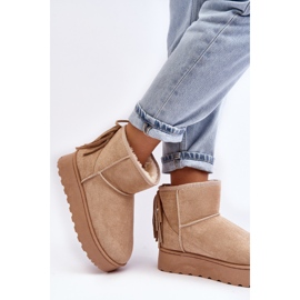 Botas de nieve de mujer con plataforma maciza y flecos, Beige Lirico 4