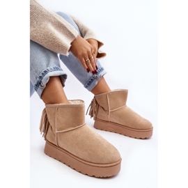 Botas de nieve de mujer con plataforma maciza y flecos, Beige Lirico 8