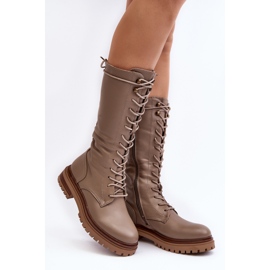 Botas de mujer con cordones a media pantorrilla Beige Elavettsa 1