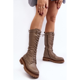 Botas de mujer con cordones a media pantorrilla Beige Elavettsa 2