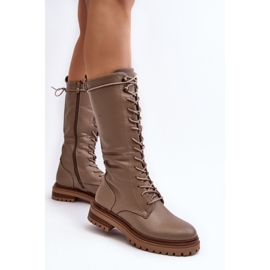 Botas de mujer con cordones a media pantorrilla Beige Elavettsa 3