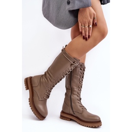 Botas de mujer con cordones a media pantorrilla Beige Elavettsa 5