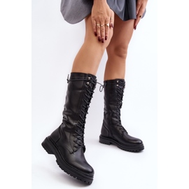 Botas con cordones a media pantorrilla para mujer, negro Elavettsa 4