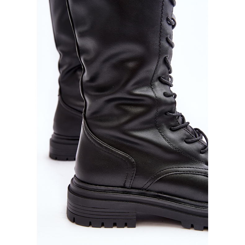 Botas con cordones a media pantorrilla para mujer, negro Elavettsa 1 Botas con cordones a media pantorrilla para mujer, negro Elavettsa 1