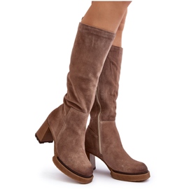 Botas Tacón Alto Mujer Ante, Beige Lemar Ceraxa 9