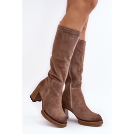Botas Tacón Alto Mujer Ante, Beige Lemar Ceraxa 1