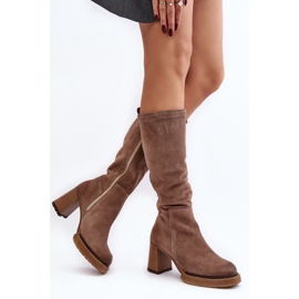 Botas Tacón Alto Mujer Ante, Beige Lemar Ceraxa 5