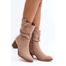 Botas aislantes de mujer Beige Shavy con parte superior fruncida y tacón alto 3