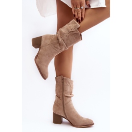Botas aislantes de mujer Beige Shavy con parte superior fruncida y tacón alto 4