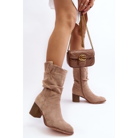 Botas aislantes de mujer Beige Shavy con parte superior fruncida y tacón alto 5