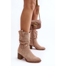 Botas aislantes de mujer Beige Shavy con parte superior fruncida y tacón alto 6