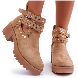 Botas De Mujer Bella De Ante Con Tachuelas Decorativas Beige 8