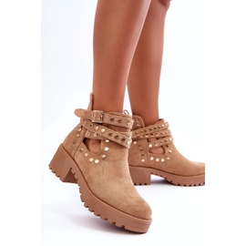 Botas De Mujer Bella De Ante Con Tachuelas Decorativas Beige 5