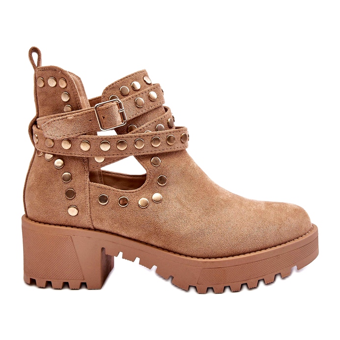 Botas De Mujer Bella De Ante Con Tachuelas Decorativas Beige 2
