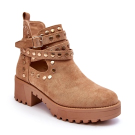 Botas De Mujer Bella De Ante Con Tachuelas Decorativas Beige 1