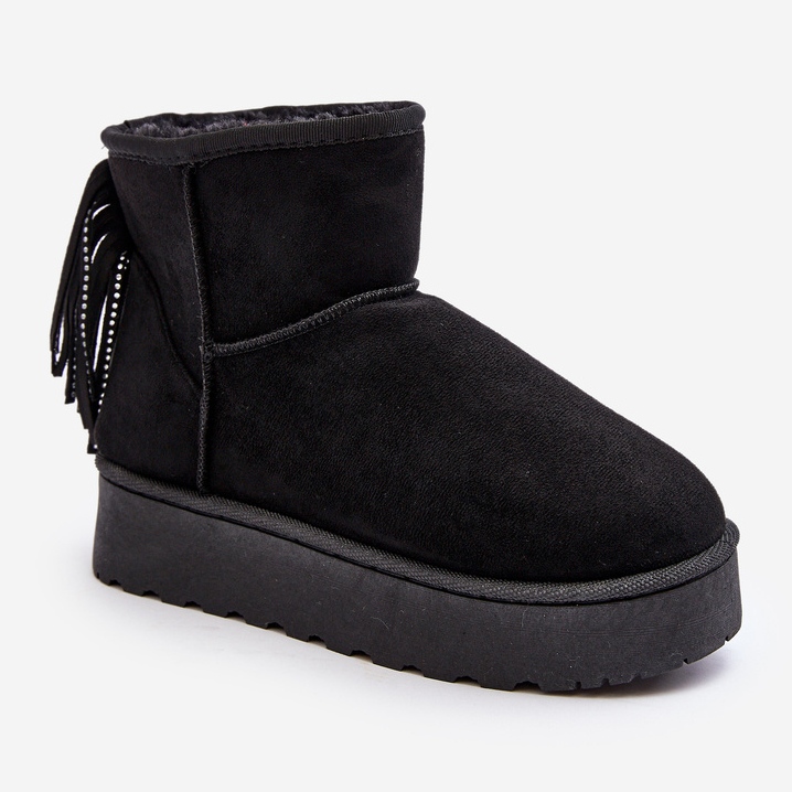Botas de nieve de mujer con plataforma enorme y flecos, negro Lirico 1