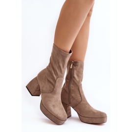 Botines de mujer con tacón grueso y plataforma, beige oscuro Adelles 1