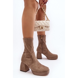 Botines de mujer con tacón grueso y plataforma, beige oscuro Adelles 3